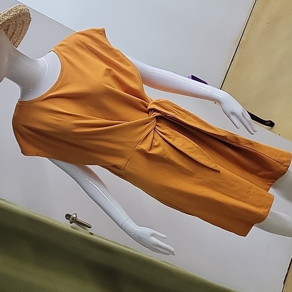 Nine West Faux Wrap Side Tie T- Shirt Dress Autumn Gold Burnt Orange Size XL